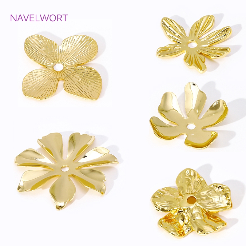 Embellishment Crafts - 18K ゴールドメッキ大型フラワービーズキャップ、ジュエリー作成用、真鍮ビーズエンドキャップ、ビーズ用キャップ、DIY イヤリング作成アクセサリー