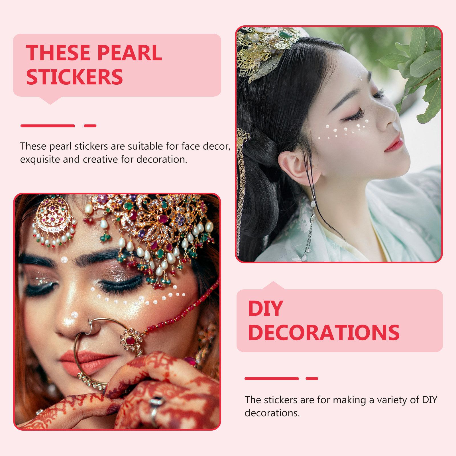 Craft Embellishments - 5個入り パールフェイスステッカー、裏面に接着剤が付いた、平らな形状の人工パール装飾ステッカー。DIYクラフト、メイクアップ、フェスティバルの装飾に。