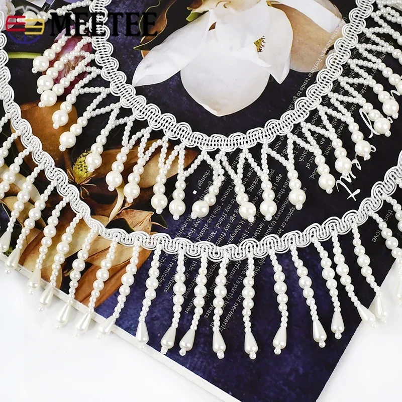 Beaded Trim Fringe - 1/2 ヤードパールビーズタッセルフリンジ縫製レーストリムリボンカーテンドレス装飾タッセルトリミング DIY 工芸品アクセサリー