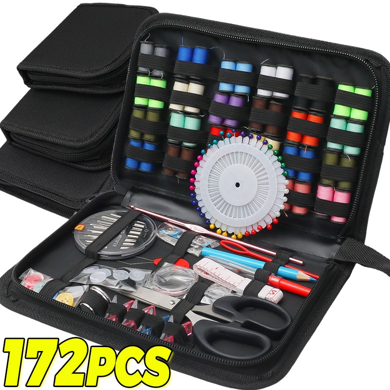 Craft Embellishment Storage - ポータブルボックス付き裁縫キットセット、多機能裁縫アクセサリー（糸、針、はさみなど）家庭用DIY刺繍ツール