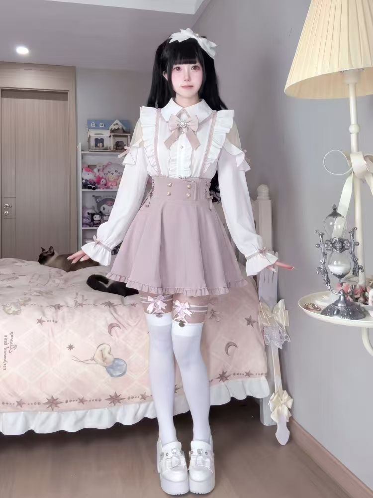 日本のスイートロリータ2ピースセット、女性用コールドショルダ - Elastic Lace Trim のレビューと価格