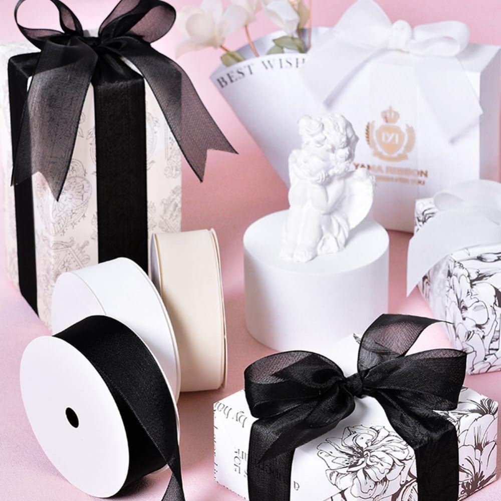 1インチ ブラックオーガンザリボン ワイヤー入りシースルーメ - Organza Ribbon Spool のレビューと価格