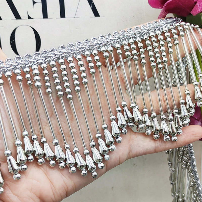 新作 ゴールデン/シルバー シェブロン ビーズトリム 8cm - Beaded Trim Fringe のレビューと価格