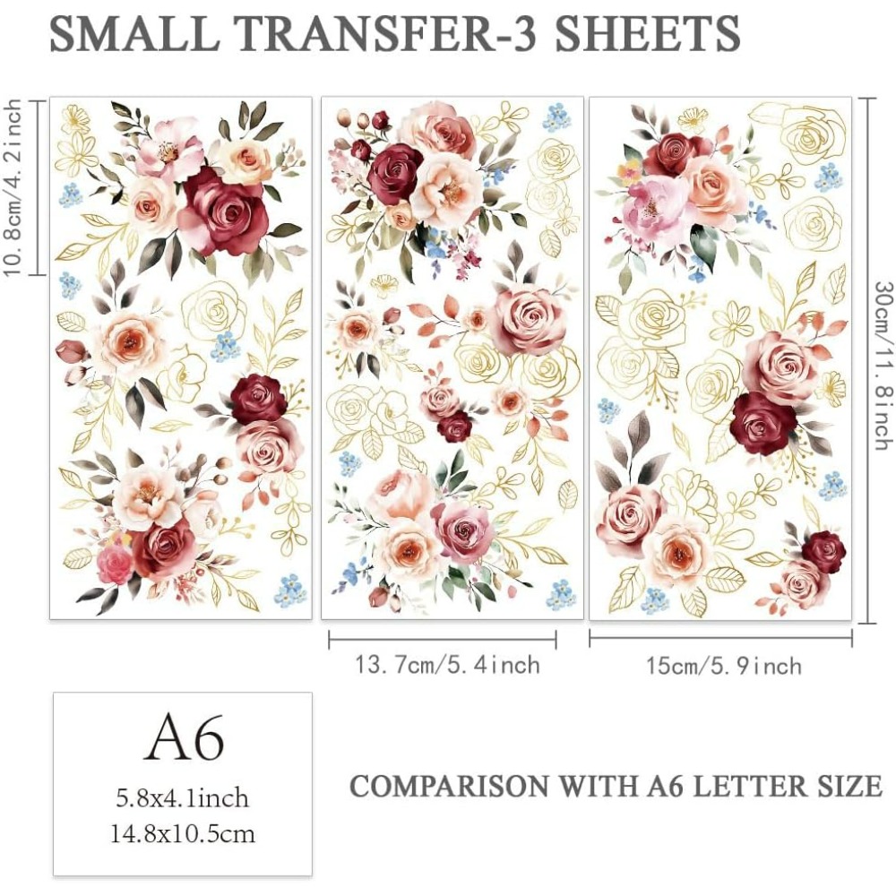 3 ピース/セット水彩バラ家具や工芸品用転写 6 × 12  - Embellishment Crafts のレビューと価格