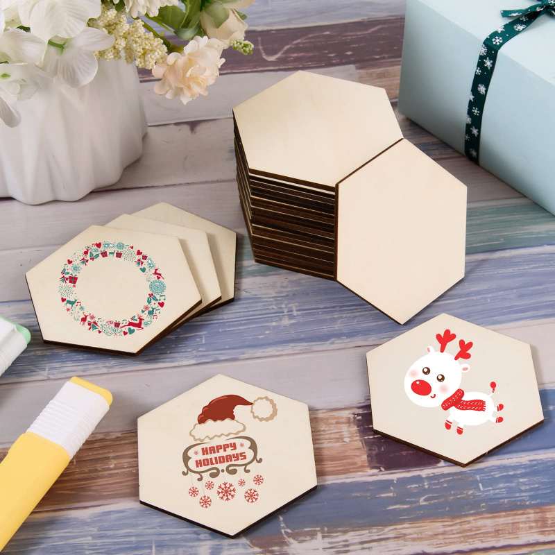 5cmの木製六角形ブランクスライス、未仕上げの木製ディスク、 - Christmas Craft Embellishment のレビューと価格