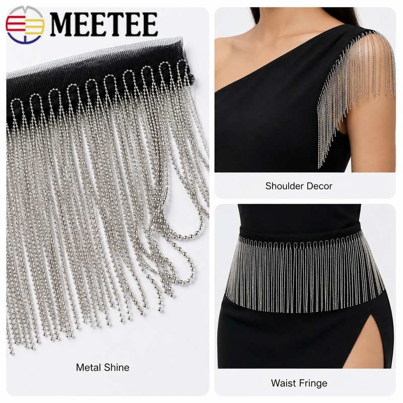 2/5ヤード 6-15cm メタルビーズチェーンフリンジトリ - Beaded Trim Fringe のレビューと価格
