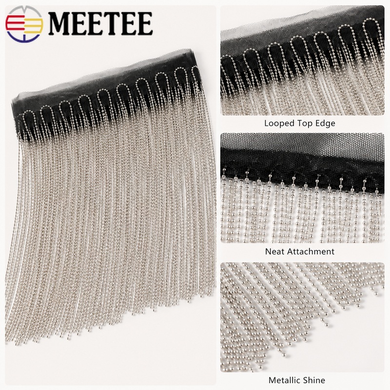 2/5ヤード 6-15cm メタルビーズチェーンフリンジトリ - Beaded Trim Fringe のレビューと価格